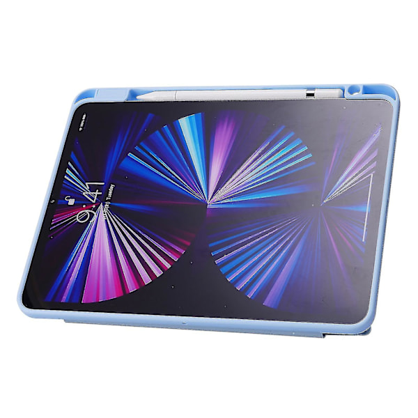 För iPad Pro 12,9 tum (2021)/(2020)/(2018) surfplattafodral automatisk väckning/sömn origami stativ PU-läder + akrylomslag - mörkblå--
