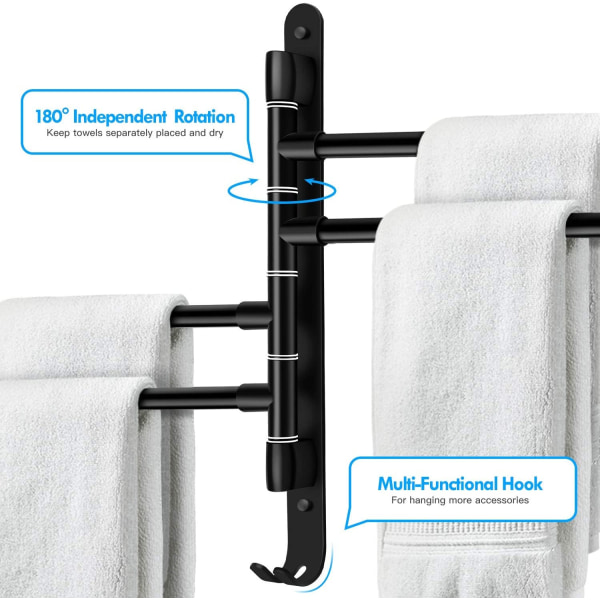 Svängbar väggmonterad handdukshållare med 4 armar 180°