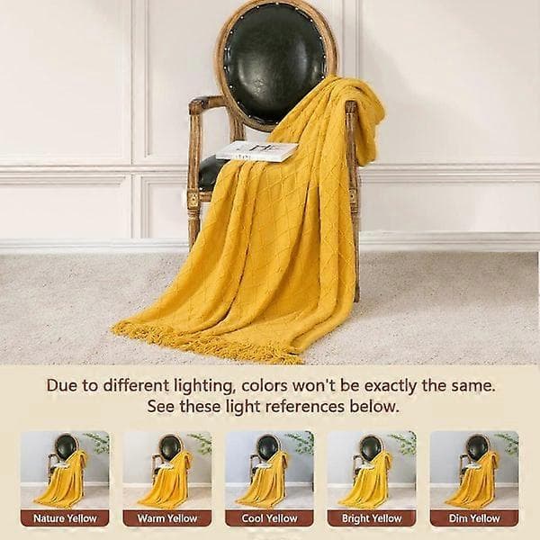 Knitted Blankets for Sofa and Bed, Soft and Cozy Knitted Throw with Tassels, Ginger Light Decorative Blankets and Throws 127*180CM
