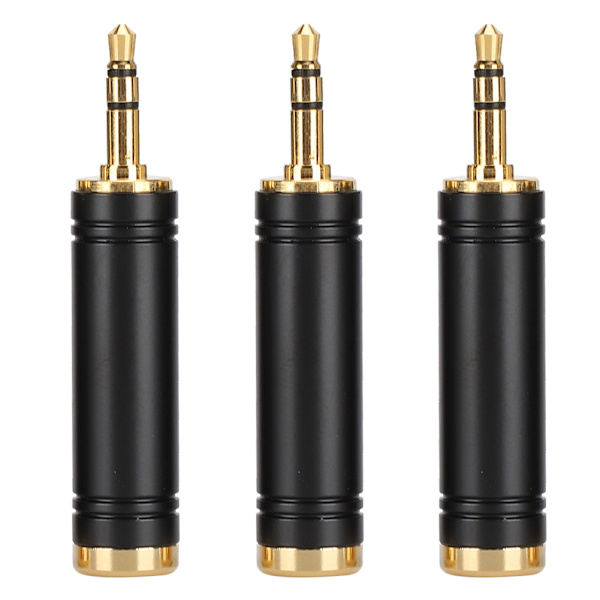 3PCS Stereo Metal Audio Adapter 3,5 mm hann til 6,5 mm hunn plugg for mobiltelefon PCBlack