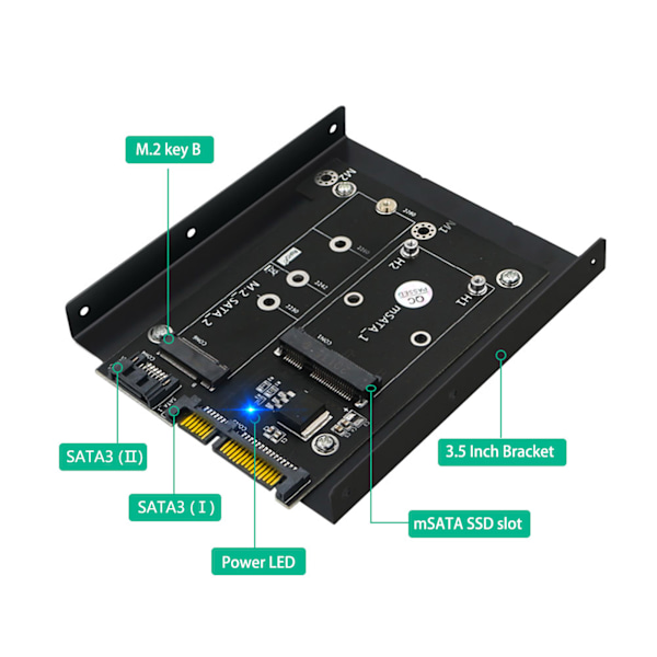 SATA-adapter 2 i 1 MSATA/M2 NGFF SSD til dobbelt port SATA3-konverter med 3,5 tommer harddisk-support computertilbehør