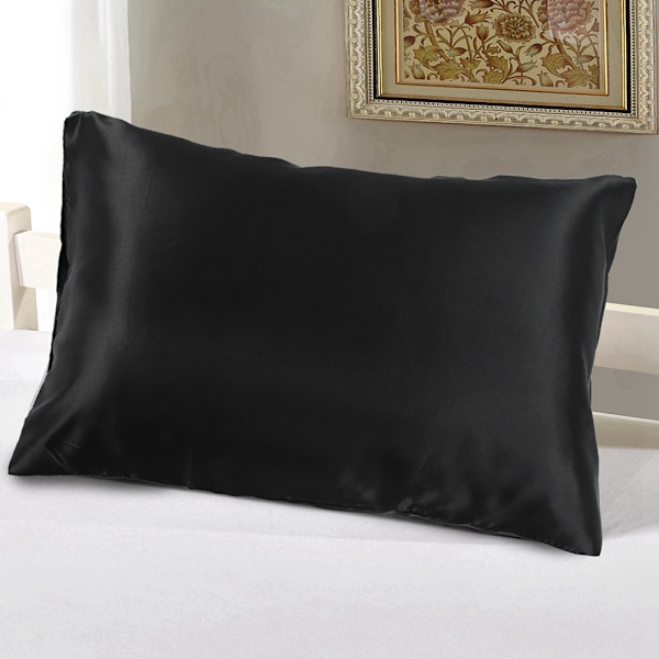 Sengelinned Luksus Blødt Silke Satin Pudebetræk Sort Med Lynlås US Standard 51*66*2 cm