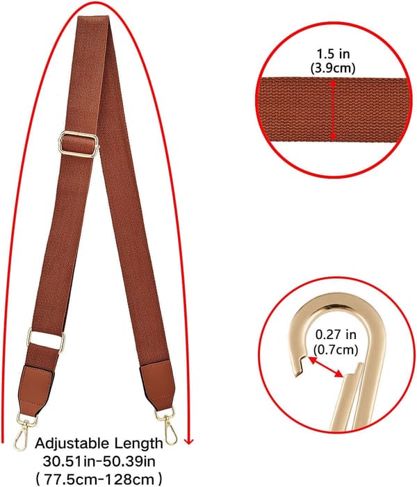 Women's Wide Shoulder Bag, Adjustable Replacement Leather Strap, Long Shoulder Strap (Brown) Brown