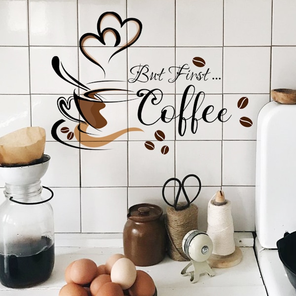 Inspirerande Kaffekopp Väggkonst, Vattentät och Hållbar, Högkvalitativ Självhäftande PVC, Skala och Fäst DIY Vinyl Väggkonst för Kök Butik Café