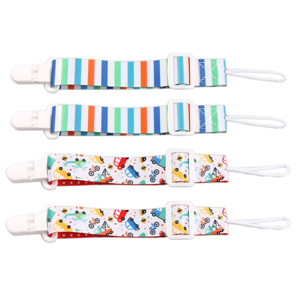 4-piece baby adjustable pacifier chain clip with double-sided pattern. Baby toy anti loss chain clip