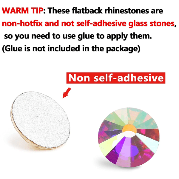 Flatback Rhinestones i blandet størrelse, ikke-hotfix runde krystalsten