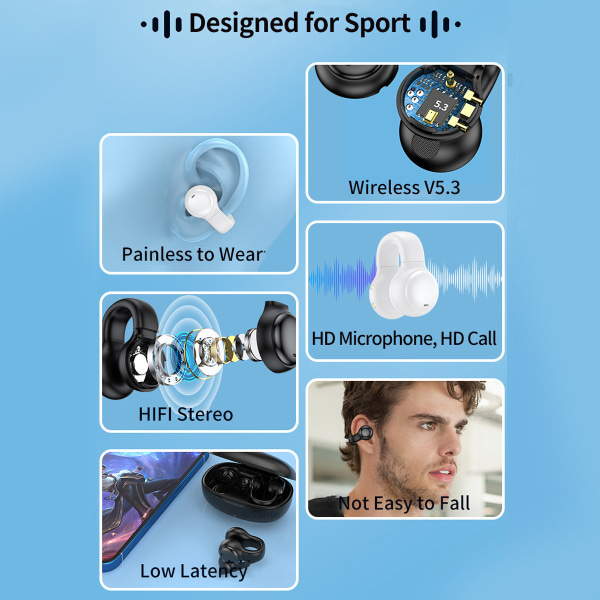 TWS hörlurar trådlösa V5.3 hörlurar Auriculares Ear-clip Ring