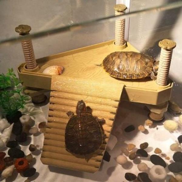 Reptilplattform Sköldpadds Plattform, Flytande Sköldpadds Plattform med Stege Reptil Solbad, Semi Akvatiska Djur Prydnad Tillbehör Dekor för Akvarium