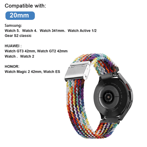 Sport Nylon punottu ranneke 20mm, yhteensopiva Samsung Watch kanssa