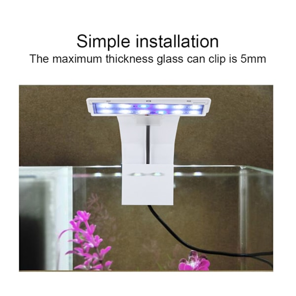 5W Akvarium LED Vandplanter Lys Akvarium Effektivt Energibesparende Clip-On Belysningslampe EU Stik 100-220V