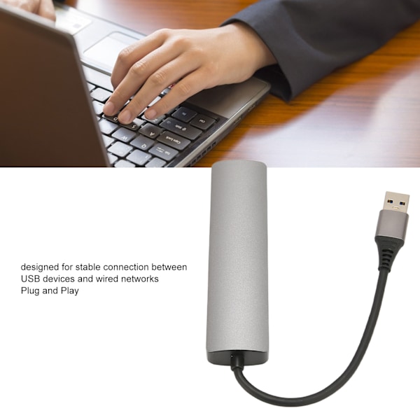 USB til RJ45 Hub 1Gbps 3 USB 3.0 Plug and Play Aluminium Alloy USB til Ethernet Adapter for Laptop Tablet Desktop