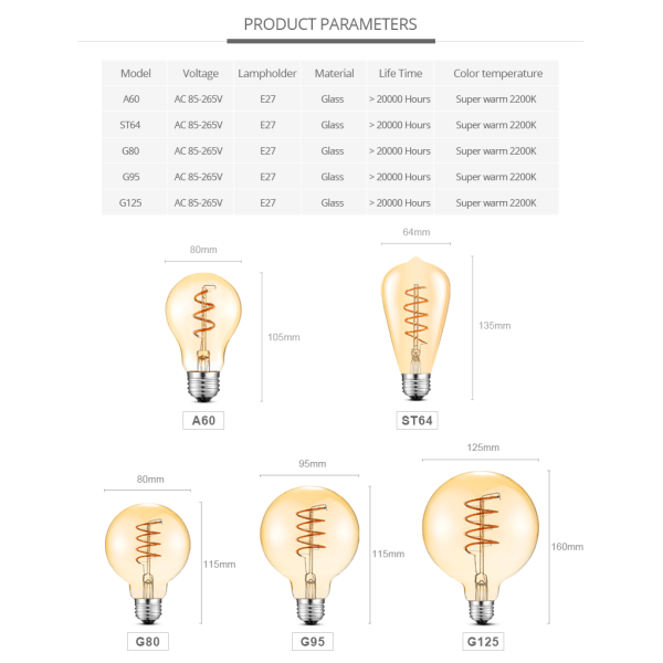 COB LED Filament Edison pære Dekorativ Edison lampe E27 1