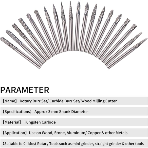 Rotasjonsfreser, 20 stk. wolframkarbid fresesett
