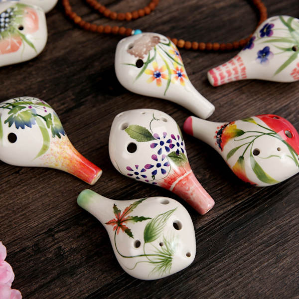 6-huls ocarina, alt C, glaseret keramik, smukt design, gaveidé