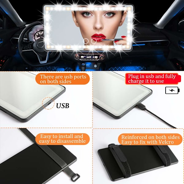 Auton peili, jossa on LED-valot