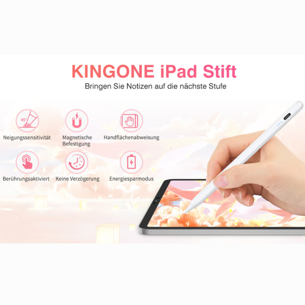 KINGONE Stylus Pen för iPad, Magnetisk Hållare iPad Pen Tilt Funktion Handflatan Rejection iPad Pen Kompatibel med iPad Pro 11/12.9, iPad 9/8/7/6, iPad Air