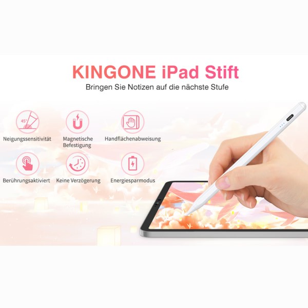 KINGONE Stylus Pen til iPad, Magnetisk Holder iPad Pen Vippefunktion Håndfladeafvisning iPad Pen Kompatibel med iPad Pro 11/12.9, iPad 9/8/7/6, iPad Air