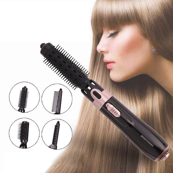 Roterende varmluftsbørste sett Brush & Style Ionic, varmluftskam multifunksjonell fire-i-ett, 4 tilbehør, svart