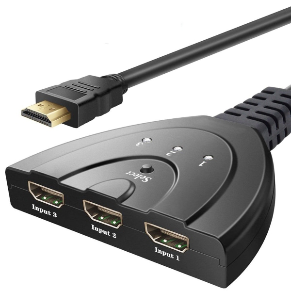 HDMI Switcher 3 Porter Med Pigtail Cable Switch Splitter Høy