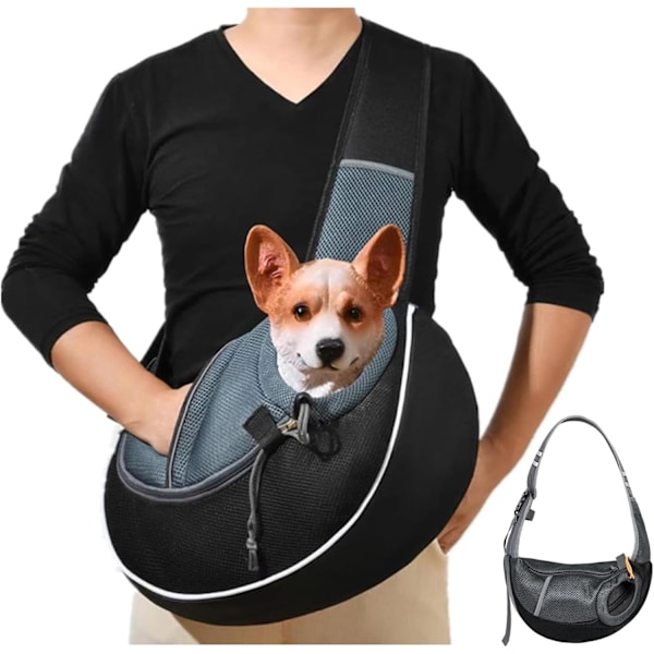 Justerbar Liten Hund Sling Bag Andningsbar Mesh Hund Katt Bärare Hands Free Husdjursreseväska Portabel Valpväska med Ficka för