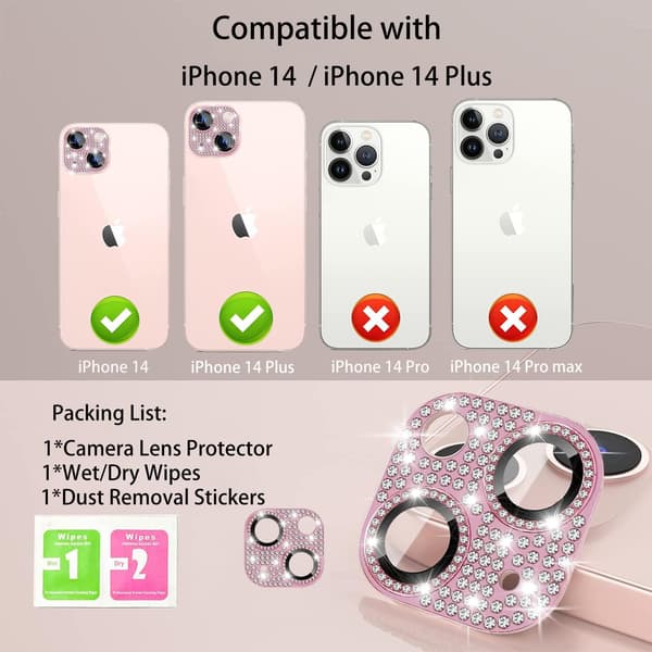 iPhone 14 / iPhone 14 Plus bagkamerabeskyttelse, diamantkamera