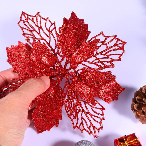 Toyvian 12 stk. Juletræspynt Glitter Poinsettia