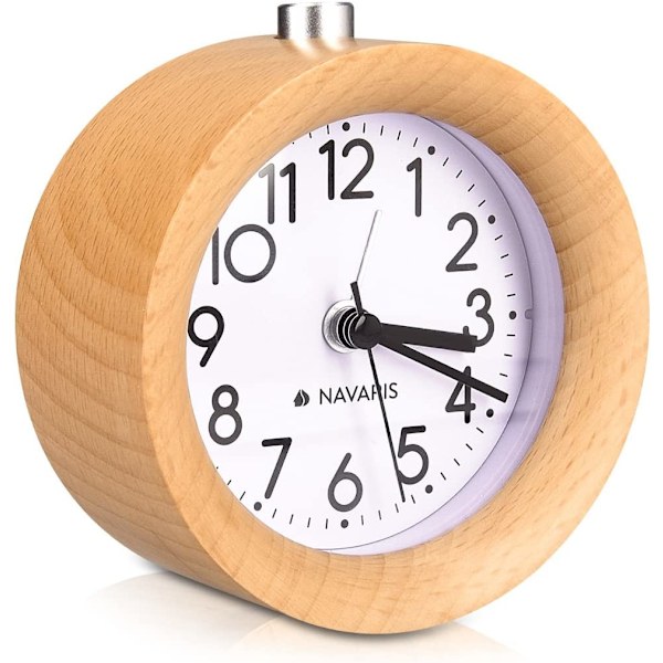 Navaris Analog träklocka med snooze - Retro klocka med