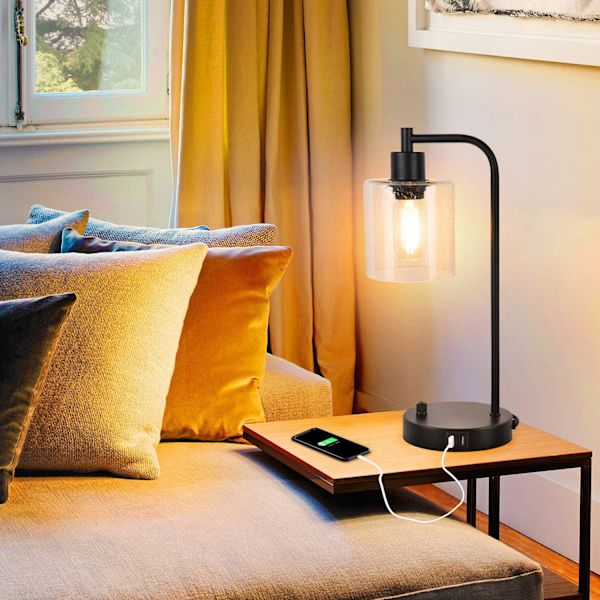 Industriell bordlampe med 2 USB-porter, fullstendig trinnløs dimbar V