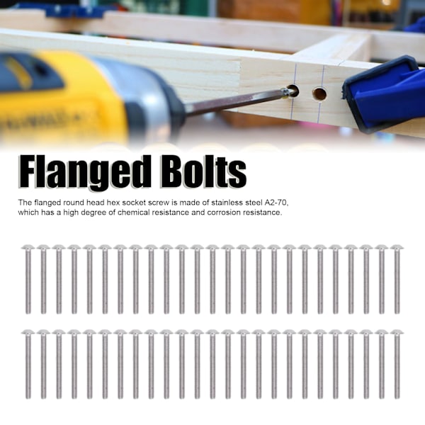 50 st Flangerade Knappskruvar A2‑70 Rostfritt Stål Knapphuvud Socket Caps Bultar KitM5x50mm