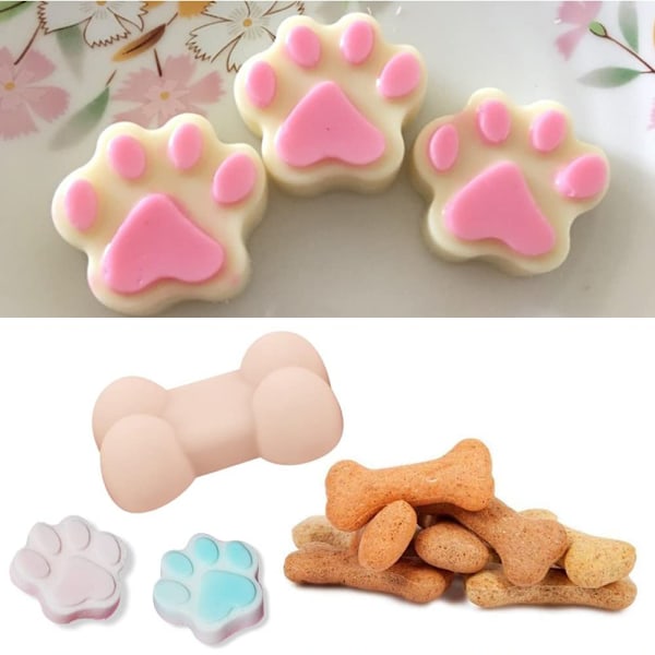 5 stk. Silikone Chokolade Slikforme, Hvalpepote & Knogle Non-Stick Bageforme Isbakker, Til Gumdrop Jelly Kage Muffin Cupcake