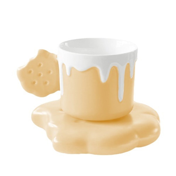Kreative søde kiksformet krus og tallerkensæt, keramisk kaffekrus til kontoret og hjemmet, 7,4 oz/220 ML til Tea Latte Milk