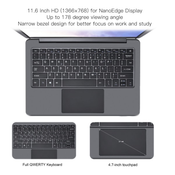 för Windows 11 Pro 11,6 tum HD Laptop Ultratunn för Intel Celeron N4020 Dual Core Processor 8GB RAM Laptop PC 100‑240V EU-kontakt 1TB