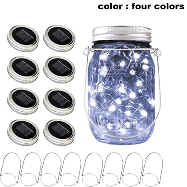 Aurinkokenno Mason Jar -valot, 8 kpl 20 LED -purkin kansivalosarja w