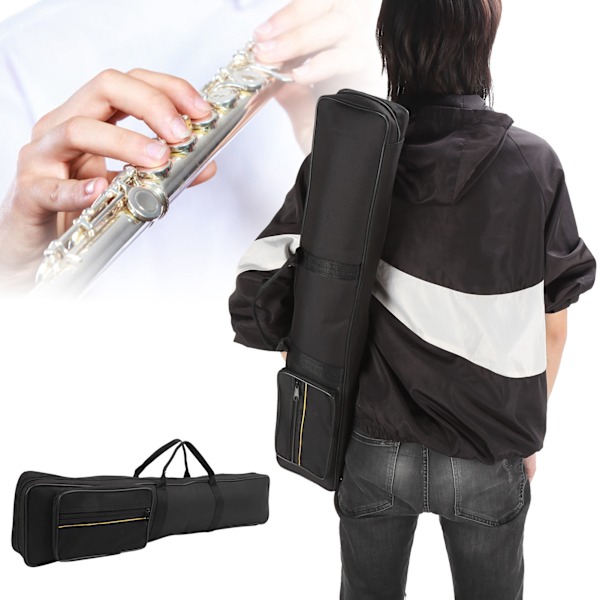 Flute Storage Bag Carrying Waterproof with Adjustable Shoulder Strap Hand Pocket Black