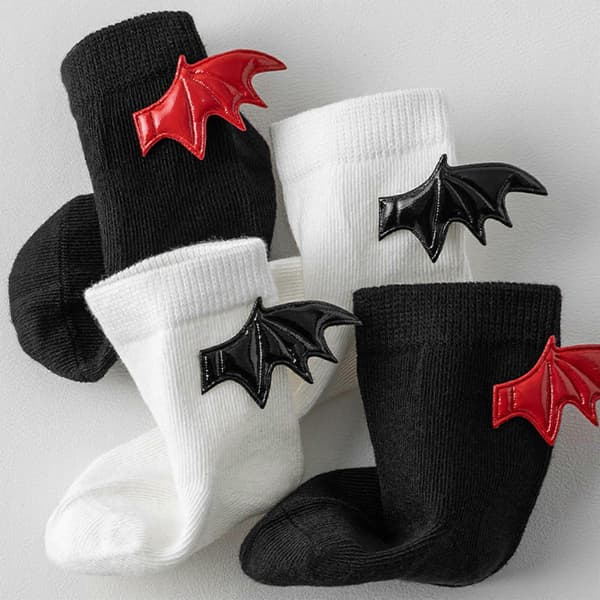 Halloween Crew-sokker til børn til piger og drenge, bløde crew-længde kostumesokker med vingeaccent til daglig brug Sort L Black L