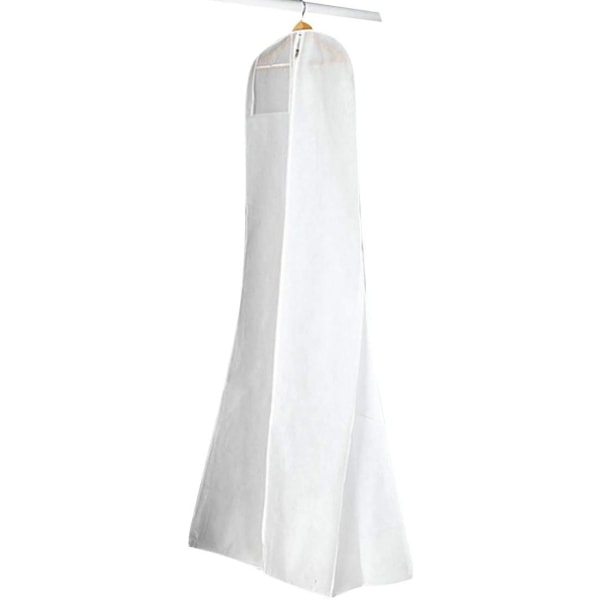 Vit färg non-woven anti-damm brudklänning plaggpåse cover med genomskinlig dragkedja