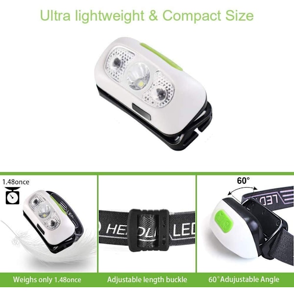 1 stk. Oppladbar hodelykt, LED-hodelykt, hodelykter for