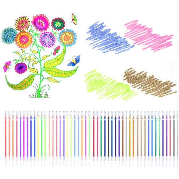 Gel Pen Refill Set 48 färger - Glitter Metallic Pastell Neon