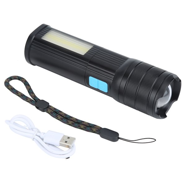 Super Ljus Utomhus LED Ficklampa Vattentät USB Laddningsbar Zoombar för Camping Picknick Klättring svart