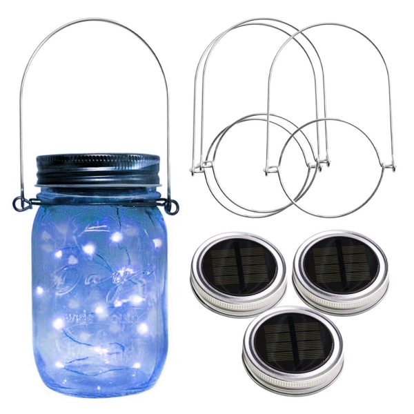 20 LED String Fairy Firefly Jar Lock Lights med hängare dekor, Te blue