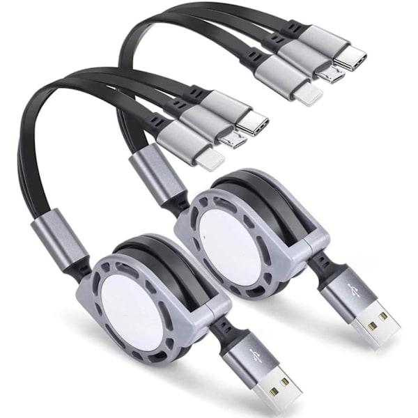 4Ft/1,2m Multi Retractable Fast Charger Cord 3A, 2Pack 3-i-1