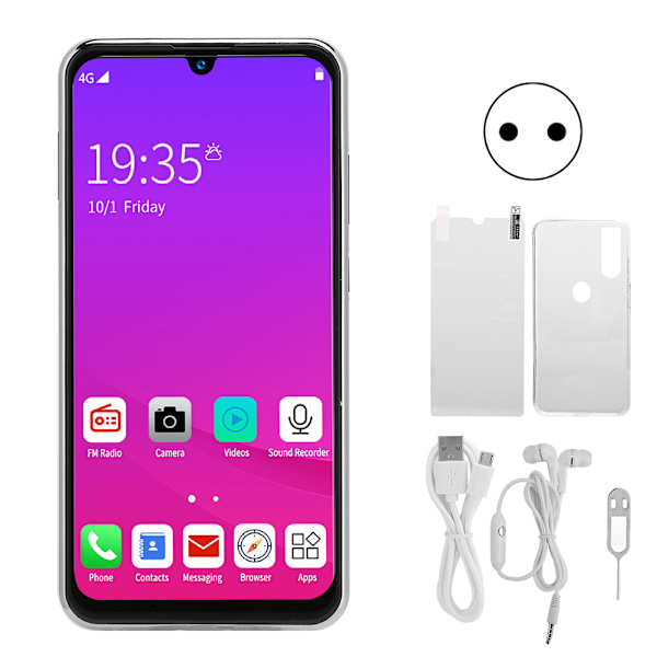 6.3in HD Vattendroppsskärm 4+64G Ansiktsigenkänning Smartphone Gradient Lila (100-240V) EU