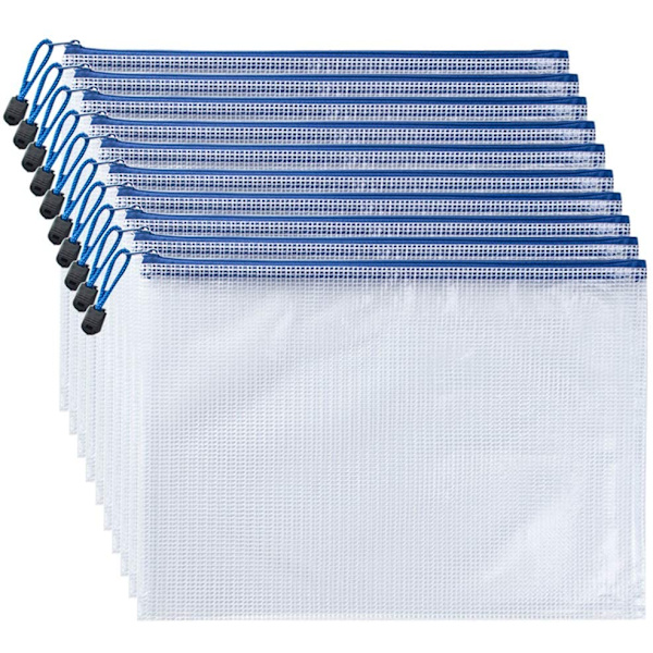 10 stk. lynlås-dokumentmapper, lynlåspose, PVC-dokumentmappe med lynlås