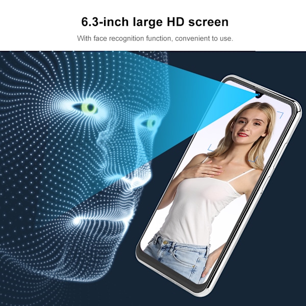 6.3in HD Vattendroppsskärm 4+64G Ansiktsigenkänning Smartphone Gradient Lila (100-240V) EU
