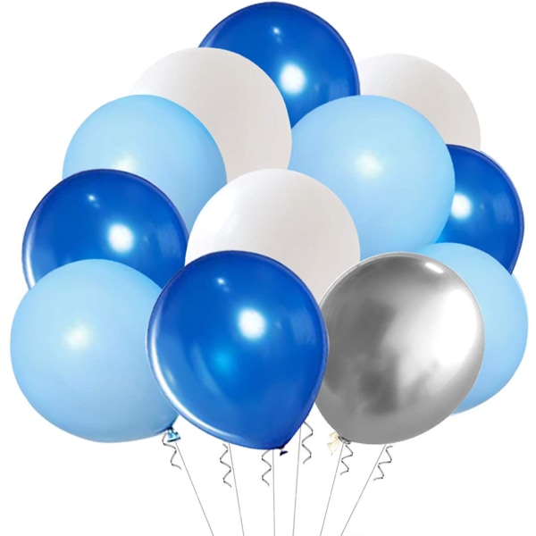 Blå sølv hvide latex balloner, 50 stk 12 tommer kongeblå og S