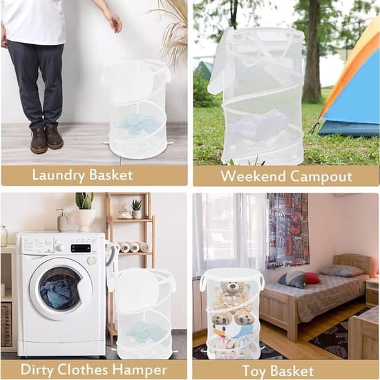 Two-Piece Set - Pop-Up Mesh Laundry Hamper - Foldable Laundry Basket - Collapsible Laundry Hamper with Handles - Black and White