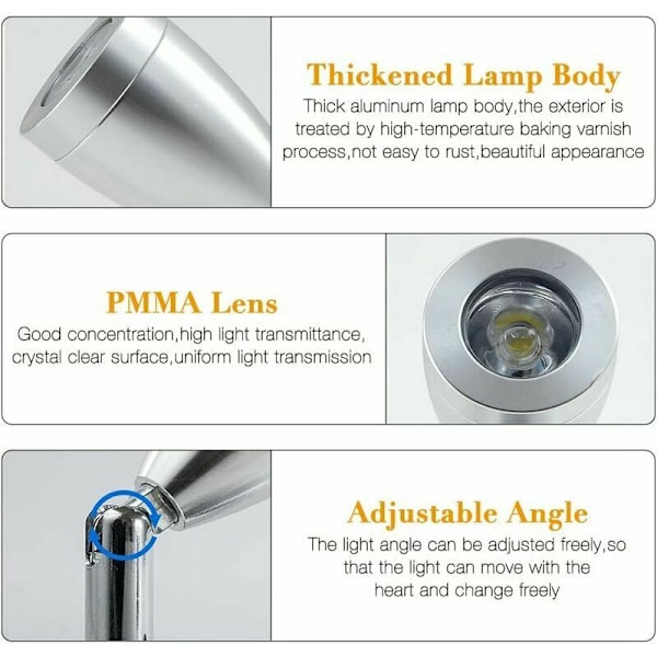 C-12V LED-spotläslampa, 2 st husvagnsinnerbelysning, 3W LED-husbilsläslampor med strömbrytare, automatisk LED-innerbelysning för husbil,