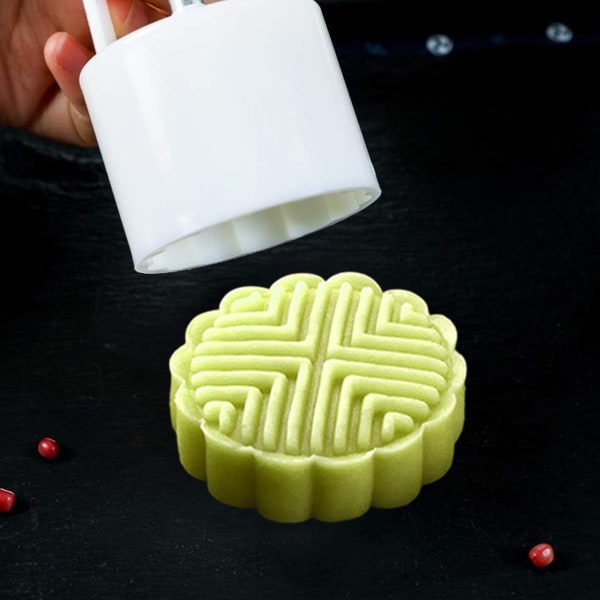 Mooncake-formsett, Mooncake-pressformer, Mid-Autumn Festival DIY håndpresse kjeks stempler konditorverktøy med 50g mønster, Mooncake Maker (hvit)