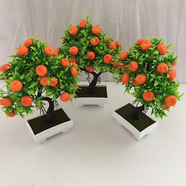 Keinotekoinen kasvi Bonsai Oranssi muoviset ruukut+Pieni hedelmäpuu