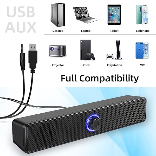 Tietokonesokaiuttimet, USB-käyttöiset työpöydän kaiuttimet 2.0-stereokaiuttimilla, 3,5 m:n AUX-tulo PC-kaiuttimet